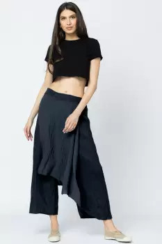 Pantaloni de vara din in, cu aplicatii pe fata si spate, bleumarin imagine