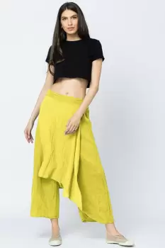 Pantaloni de vara din in, cu aplicatii pe fata si spate, galbeni imagine