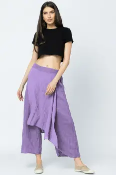 Pantaloni de vara din in, cu aplicatii pe fata si spate, lila imagine