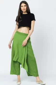 Pantaloni de vara din in, cu aplicatii pe fata si spate, verde olive imagine