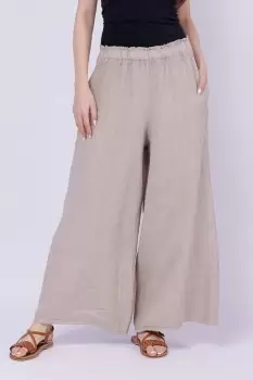 Pantaloni de vara din in largi, bej imagine