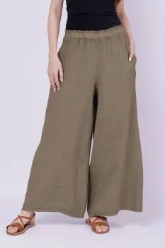 Pantaloni de vara din in largi, bej inchis imagine