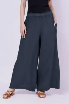 Pantaloni de vara din in largi, bleumarin imagine