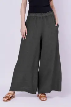 Pantaloni de vara din in largi, gri inchis imagine