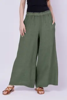 Pantaloni de vara din in largi, kaki imagine