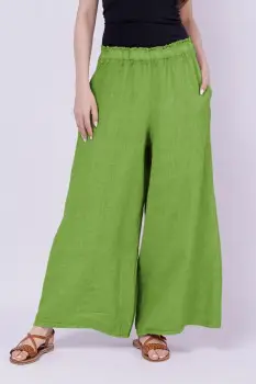 Pantaloni de vara din in largi, verde oliv imagine