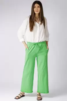 Pantaloni de vara din in si bumbac cu franjuri mici, verde deschis imagine