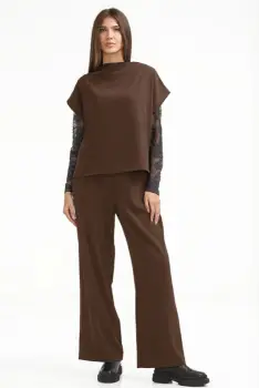 Pantaloni eleganti cu croiala dreapta, lejera, maro imagine