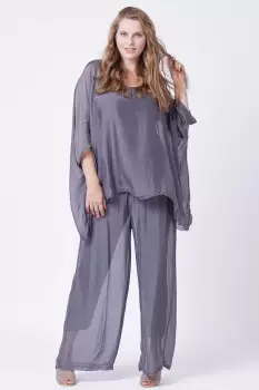 Pantaloni gri, drepti, cu dublura, din matase naturala imagine