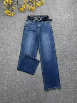 Pantaloni jeans denim CUDI, croiala dreapta, cu curea inclusa imagine