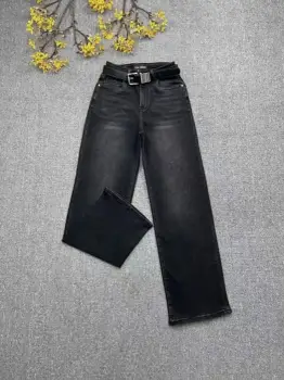 Pantaloni jeans negru CUDI, croiala dreapta, cu curea inclusa - Copie imagine