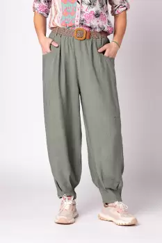 Pantaloni kaki, masura mare, cu curea, din vascoza imagine