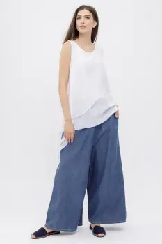 Pantaloni largi de vara din bumbac , denim imagine