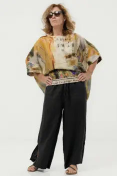 Pantaloni largi de vara din in, pentru minione, cu croi lejer,negri imagine