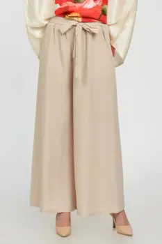 Pantaloni largi de vara, din vascoza si in, bej imagine