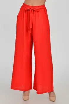 Pantaloni largi de vara, din vascoza si in,rosii imagine