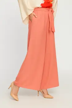 Pantaloni largi din vascoza si in, piersica imagine