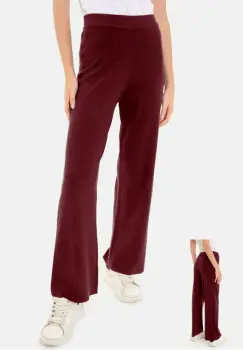 Pantaloni largi si drepti, casual, din tricotaj fin, bordo imagine