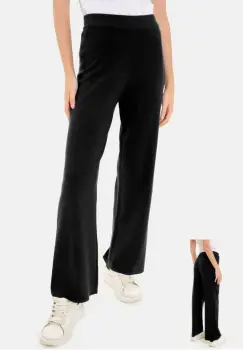 Pantaloni largi si drepti, casual, din tricotaj fin, negri imagine