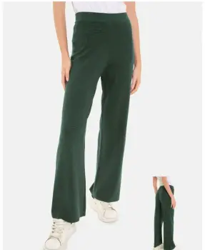 Pantaloni largi si drepti, casual, din tricotaj fin, verde inchis imagine