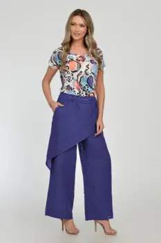 Pantaloni lejeri din in cu croi petrecut, albastri imagine