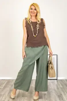 Pantaloni lejeri din in cu croi petrecut, kaki imagine