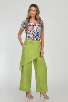 Pantaloni lejeri din in cu croi petrecut, verde imagine