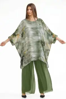 Pantaloni lungi verzi, drepti, cu dublura, din matase si vascoza imagine