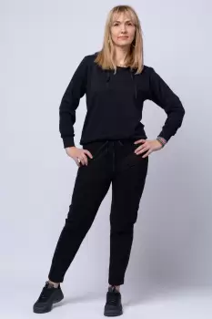 Pantaloni negri casual sport din bumbac cu buzunare laterale imagine