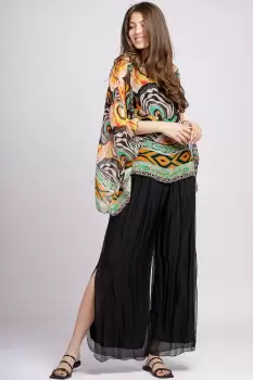 Pantaloni negri din matase naturala cu crapaturi laterale imagine