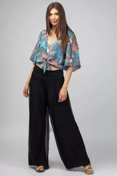 Pantaloni negri din matase naturala, tip salvari imagine