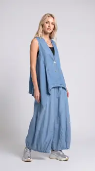 Pantaloni palazzo din denim subtire cu croi amplu,albastru deschis imagine