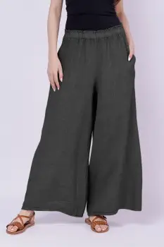 Pantaloni palazzo din in cu croi amplu gri inchis imagine