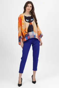 Pantaloni pana albastri din jerseu de vascoaza, casual imagine