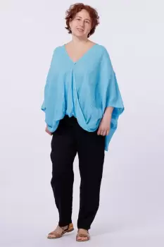 Pantaloni pana din in, cu siret in talie, negri imagine