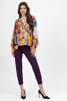 Pantaloni pana mov inchis din jerseu de vascoaza, casual imagine