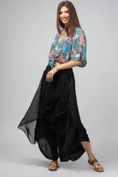 Pantaloni petrecuti din matase naturala negri, tip salvari imagine