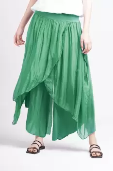 Pantaloni petrecuti din matase naturala verde smarald, tip salvari imagine