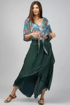 Pantaloni petrecuti din matase naturala verzi, tip salvari imagine