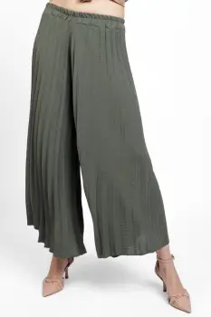 Pantaloni plisati, largi si drepti, kaki imagine