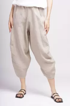 Pantaloni salvari din in, bej imagine