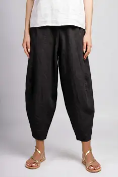Pantaloni salvari din in cu croi lejer si volumetric, negri imagine