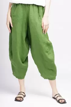 Pantaloni salvari din in, verde olive imagine