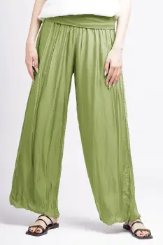 Pantaloni verde oliv din matase naturala, tip salvari imagine