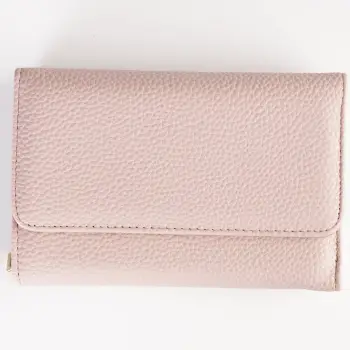 Portofel din piele naturala, cu capsa, roz imagine