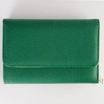 Portofel din piele naturala, cu capsa, verde imagine