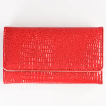 Portofel din piele naturala lucioasa, cu aspect piele de sarpe si prindere cu capsa, rosu imagine