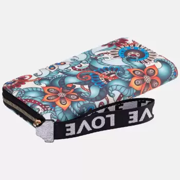 Portofel imprimeu cu flori portocalii si albastre imagine