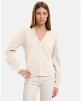 Pulover cu impletitura decorativa si decolteu in V, alb imagine