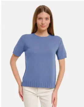 Pulover cu maneca scurta, la baza gatului, bleu imagine